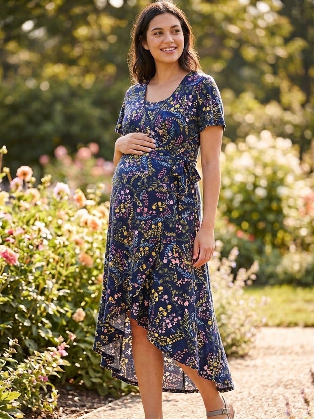 Motherhood Maternity Faux Wrap Nursing Dress with Floral Pattern, size M